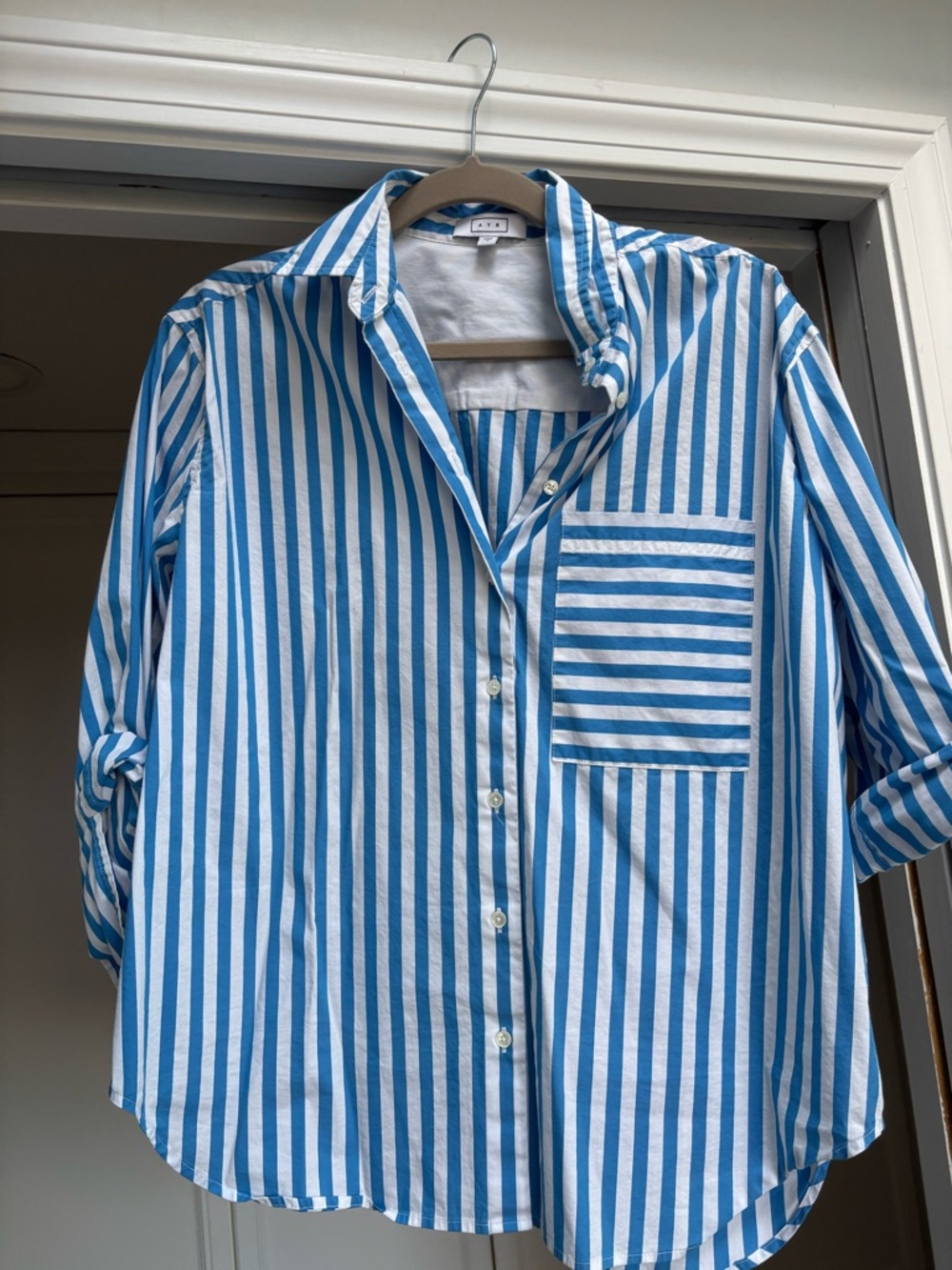 AYR Deep End Blue and White Striped Button-Up Shirt